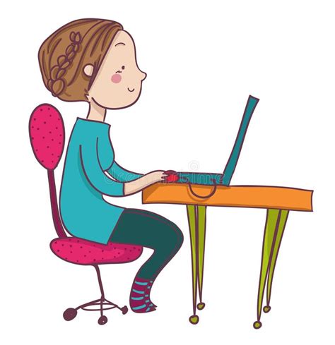 Smiling Cartoon Woman At Laptop Stock Illustration Illustration Of