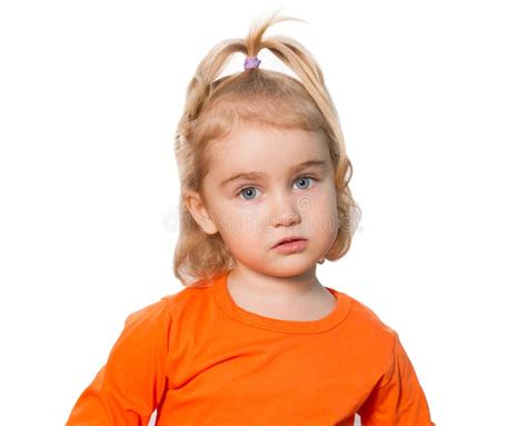 Little Funny Girl In Orange Blouse Stock Image Image Of Blonde Face