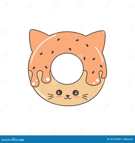 Cute Cartoon Donut Cat Funny Vector Illustration Stock Vector