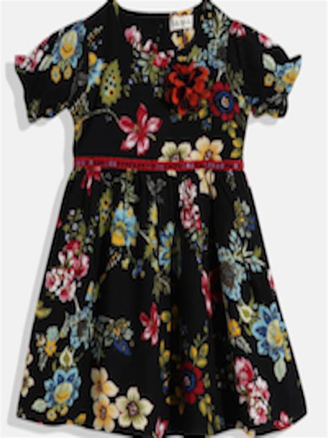 Buy Bella Moda Black And Red Floral Pure Cotton Dress Dresses For Girls