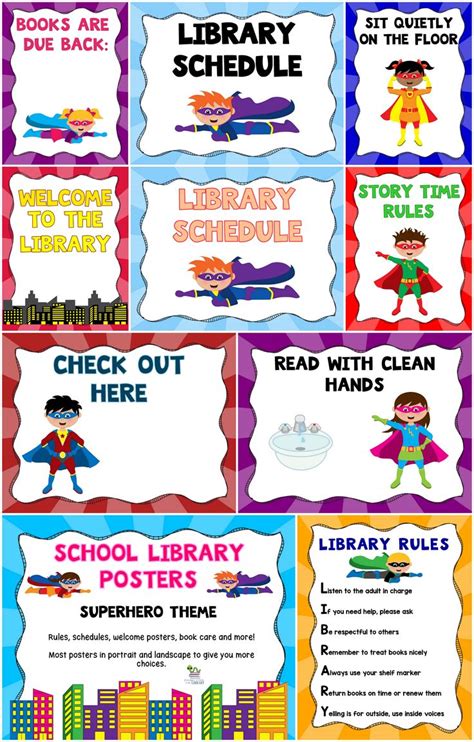 Superhero Themed Library Poster Set Libraries Texts And Landscapes