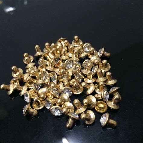 100 Sets 8mm Cz White Clear Crystals Rhinestone Rivets Rapid Gold