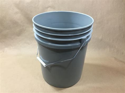 5 Gallon Gray Plastic Bucket Yankee Containers Drums Pails Cans