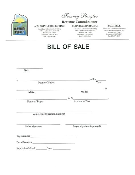 Lawrence County Alabama Vehicle Bill Of Sale Form Fill Out Sign