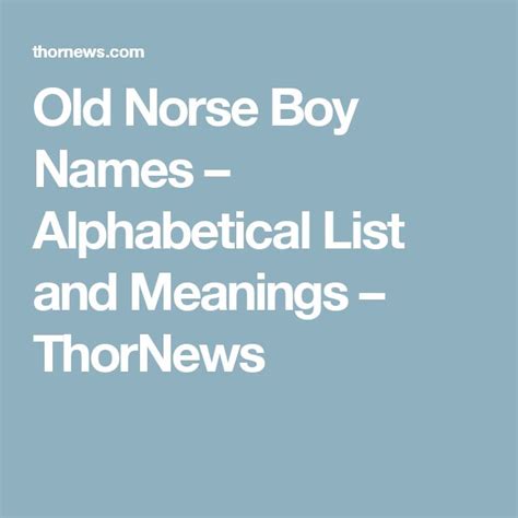 Old Norse Boy Names Alphabetical List And Meanings