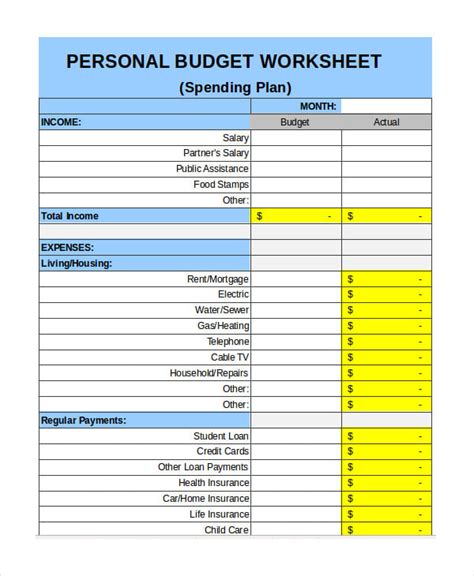 Free Personal Budget Template 7 Free Excel Pdf Documents Download