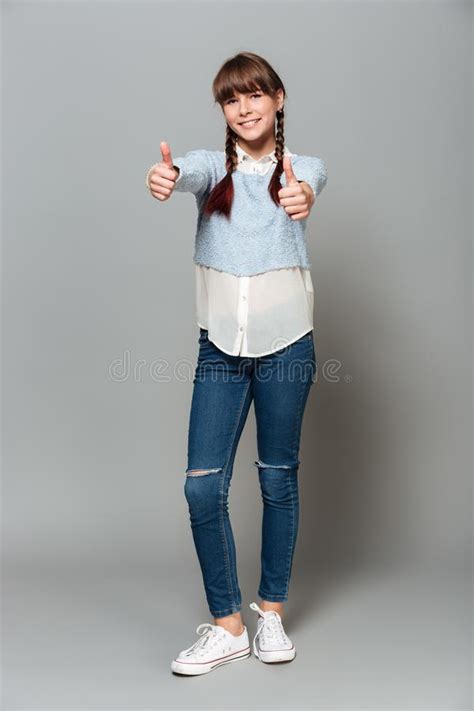 Full Length Portrait Of A Happy Pretty Schoolgirl Stock Image Image