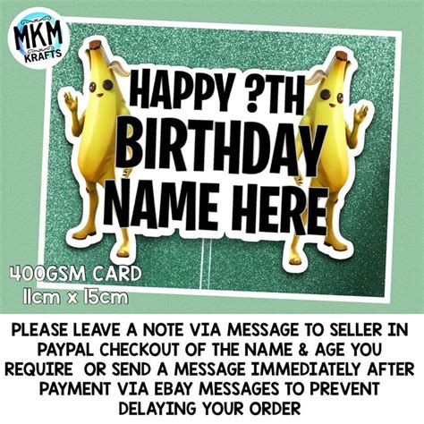 Fortnite Peely Banana Season 8 Personalised Cake Topper Happy Birthday