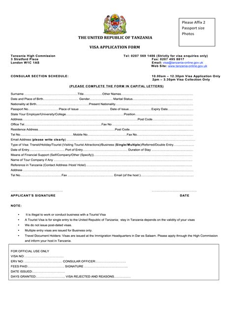 Tz Visa Application Form Fill And Sign Printable Template Online Us