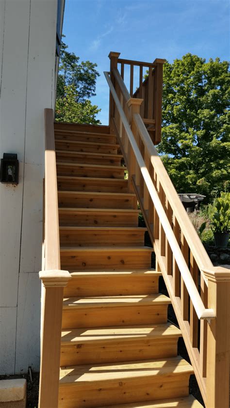 Cedar Deck Construction W Outdoor Stairs In Wilton Ct Pd Remodels