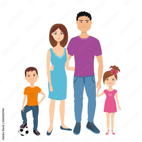 Mom Dad Son And Daughter Isolated On White Background Vector