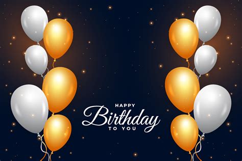 Birthday Banner With Golden And White Balloons Happy Birthday Social