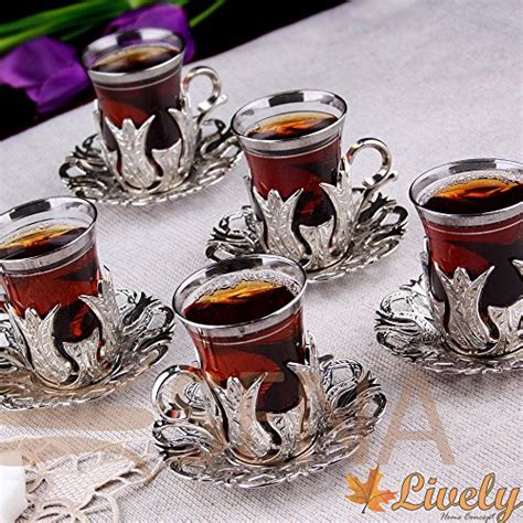 X Copperbull Turkish Tea Glasses Set With Saucers Holders