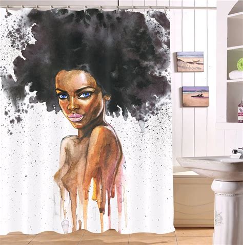 72 African Black Afro Woman Picture Bathroom Waterproof Fabric Shower Curtain Polyester 12