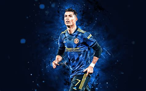 Download Wallpapers 4k Cristiano Ronaldo Blue Uniform Manchester