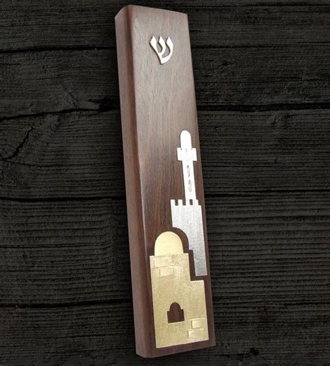 Mezuzah Case Jerusalem Made Of Solid Wood Brass And Copper Jewish Art