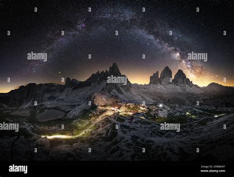 Milky Way Over The World Famous Three Peaks In The Dolomites Italy