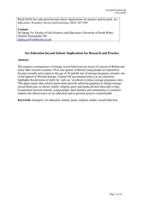 Pdf Sex Education Beyond School Implications For Practice And Research