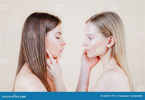 Lesbian Couple Kiss Woman In Relations Lgbt Girlfriend Stock Image