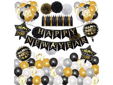 76 Pcs Happy New Year Party Decorations 2021 Black Gold Etsy