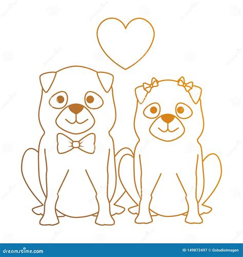 Cute Dogs Couple Lovers With Hearts Characters Stock Illustration