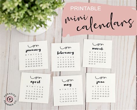 2021 Printable Mini Calendar Planner Cards Cute Bold Font Etsy