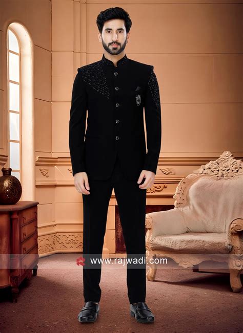 Designer Cutdana Work Black Jodhpuri Suit