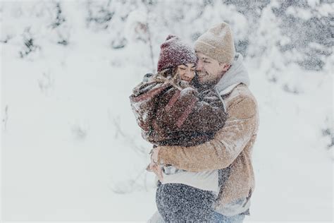 Snowy Winter Mountain Engagement Photos Couple Session Photoshoot