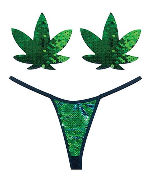 neva nude naughty knix herb leaf sequin g string and pasties green o s accio sexiness with