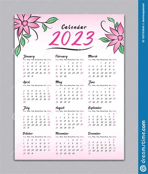 Calendar 2023 Vector Template Wall Calendar 2023 Simple