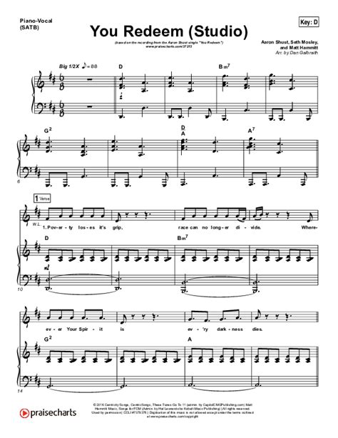 You Redeem Studio Sheet Music PDF Aaron Shust PraiseCharts