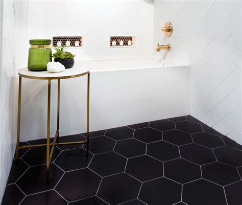 Black Hex Porcelain Wall And Floor Tile 10 In Black Bathroom Floor