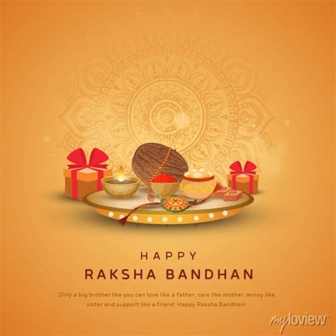 Rakhi Pooja Thali For Happy Raksha Bandhan Vector Illustration Wall