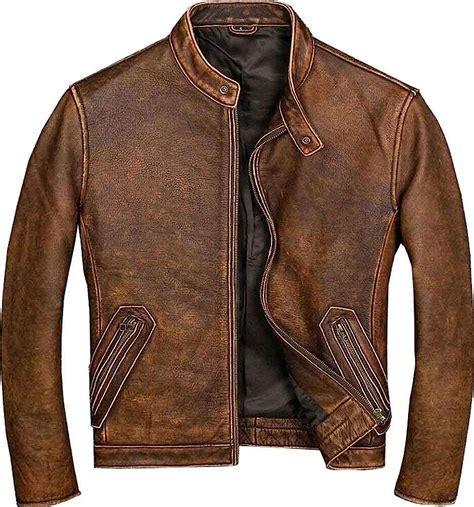 Mens Real Leather Biker Vintage Cafe Racer Motorcycle Distressed Brown