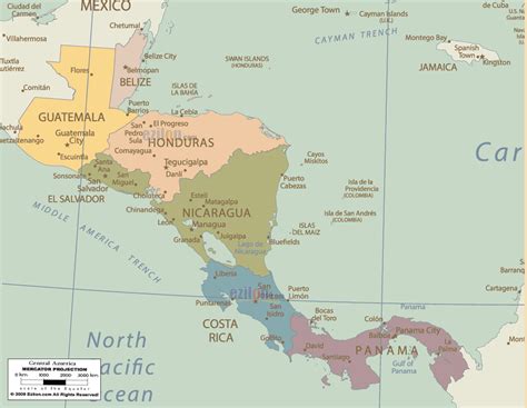 Large Scale Political Map Of Central America With Rel