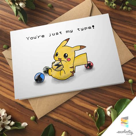 Online birthday card maker for users of all design skills levels crello gives you the tools, the. PIKACHU Greeting Card || Type Pun Love Couple Cute Pokemon ...