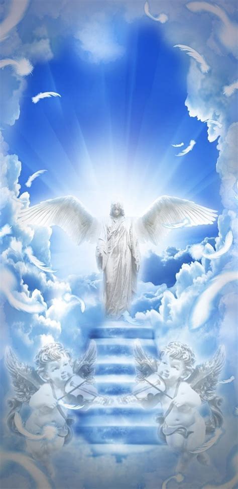 An Angel With Wings And Stairs Leading To Heaven