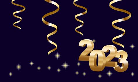 Feliz Año Nuevo 2023 Colgando Números Dorados En 3d Con Cintas Y