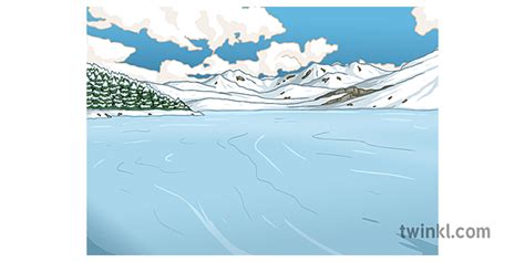 แช่แข็งทะเลสาบในทะเลสาบอำเภอพื้นหลังหิมะเย็นภูมิทัศน์รอง Illustration