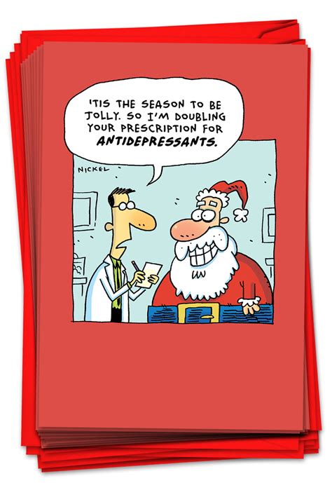 12 cartoon christmas cards for adults medicated santa claus humor bulk set 1 design 12