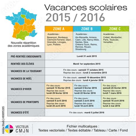 Vacances Scolaires 2015 2016 Nouvelles Zones 2015 Fichier Vectoriel