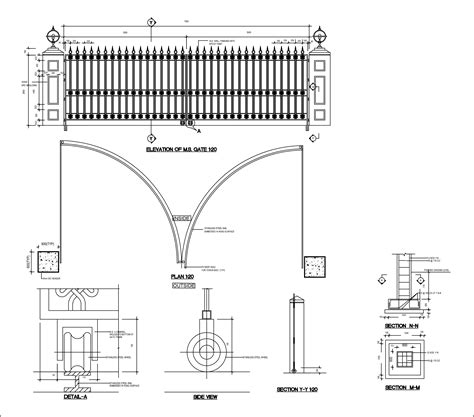 Cad Drawings Details Of Entrance Gate Design 2d View Dwg File | Images