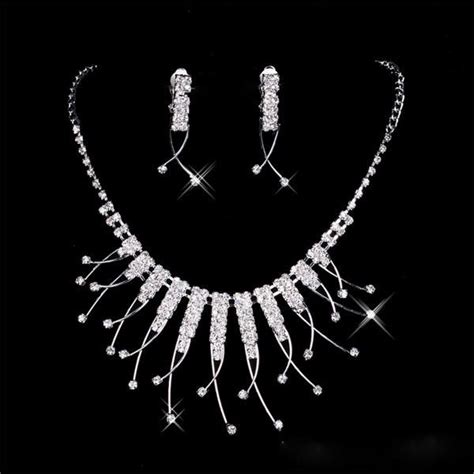 Silver Crystal Pendants Necklaces And Drop Chandelier Stud Rhinestone