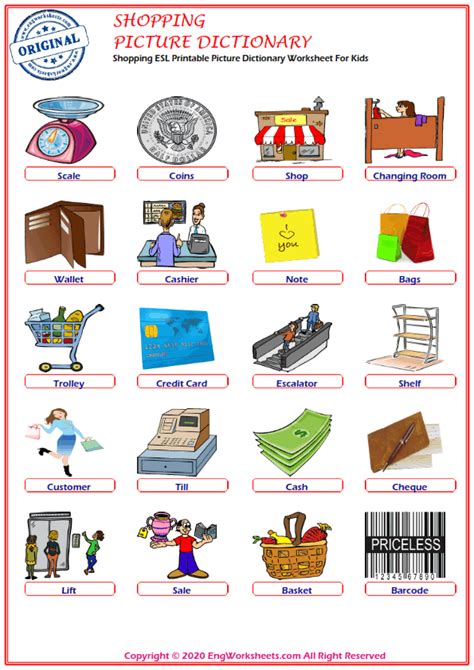 Shopping Printable English Esl Vocabulary Worksheets 1 Engworksheets
