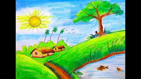 Attention outside of drawing the figure and onto the important thing to keep in mind while drawing th. How to draw Scenery of Summer season step by step very ...