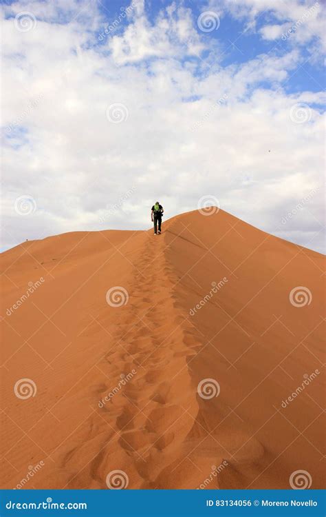 Tourist Climbing A Dune In The Sossusvlei Desert Namibia Editorial