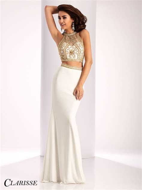 Clarisse Prom Dress 3006 Two Piece Fitted Prom Dress With Beaded Top