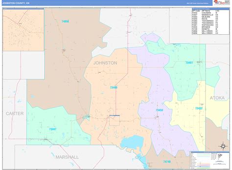 Johnston County Ok Wall Map Color Cast Style By Marketmaps