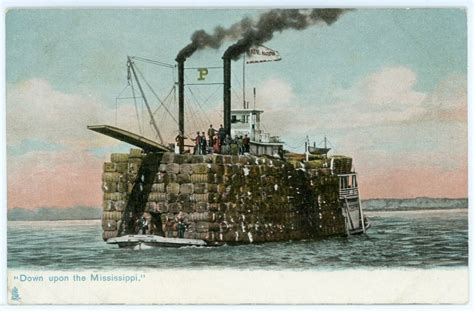 Postcard River Boat On Mississippi Hauling Cotton Bales By Tuck For