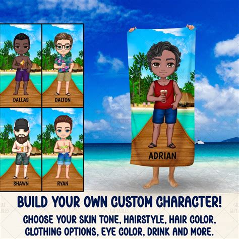 Personalized Custom Character Beach Towel Guys Trip Selfie Matching